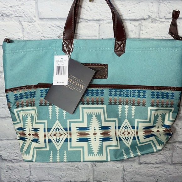 Pendleton Aqua Harding Travel Bag Tribal Boho Western Print Shopper Tote NWT - Picture 9 of 13